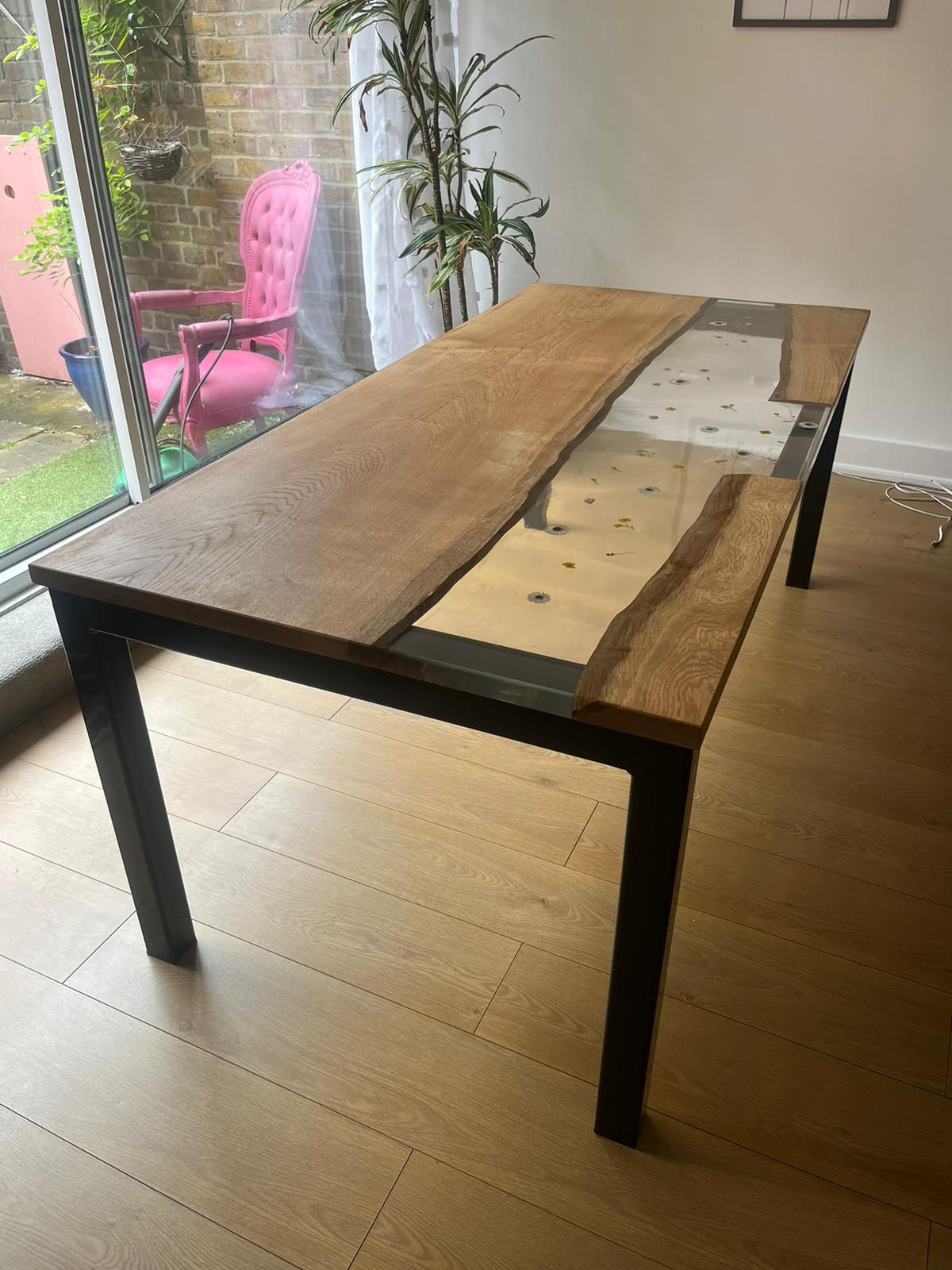 Resin and oak art dinning table