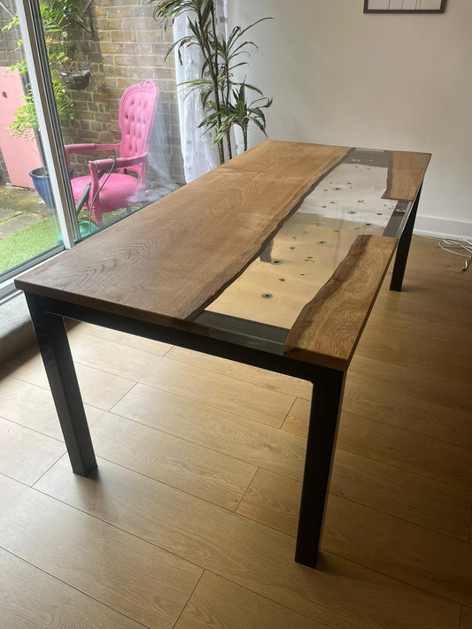 Resin and oak art dinning table